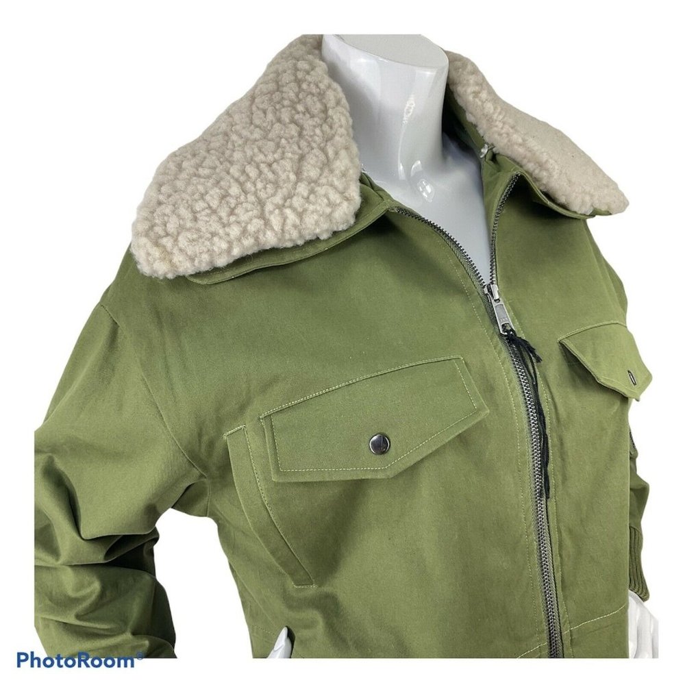 Tularosa Jacket Women Size Small Johnnie Army Green Sherpa Collar Crop $228 Nwot - Picture 2 of 9